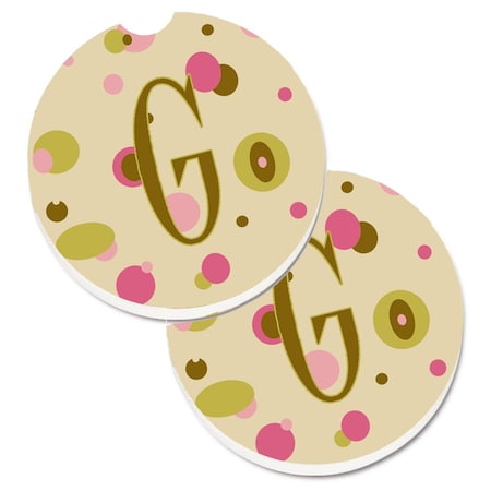 Carolines Treasures Letter G Initial Monogram Tan Dots Set of 2 Cup Holder Car Coaster CJ1004-GCARC